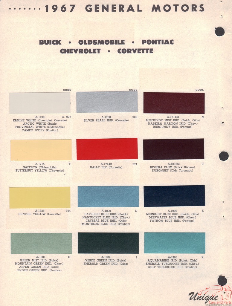 1967 General Motors Paint Charts RM 1